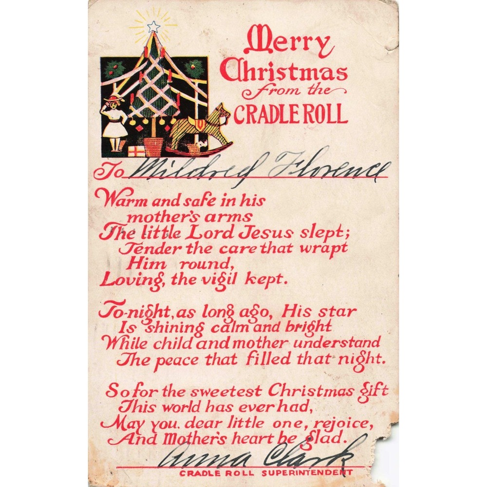 Christmas Postcard 1920 Cradle Roll Greeting Massillon Ohio Postmarked